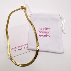 Jennifer Zeuner Gold Herringbone 18" with Pouch Elegant Flat Chain Necklace NWT